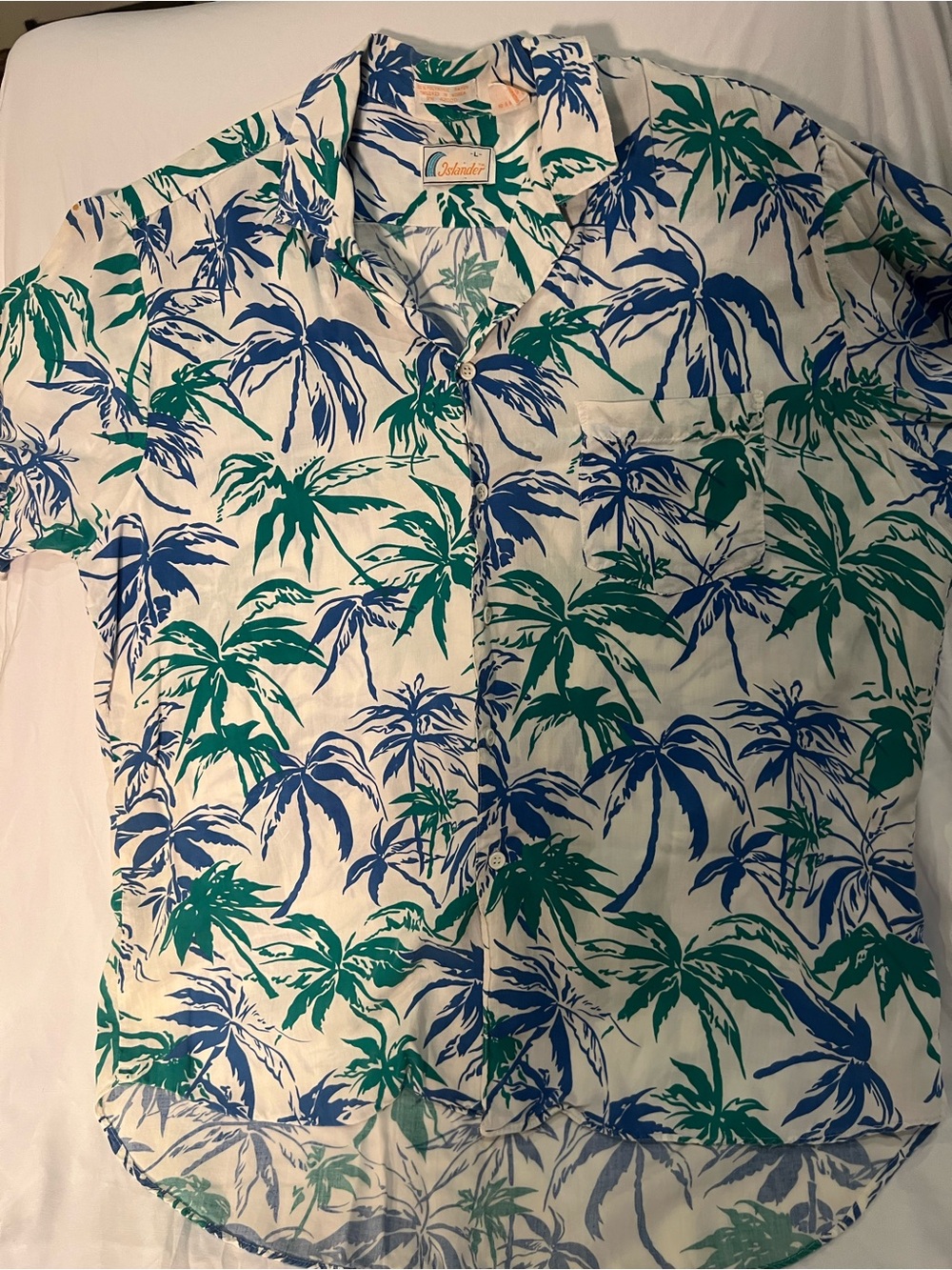 Islander Blue & Green Palm-Print Button-Down Shirt